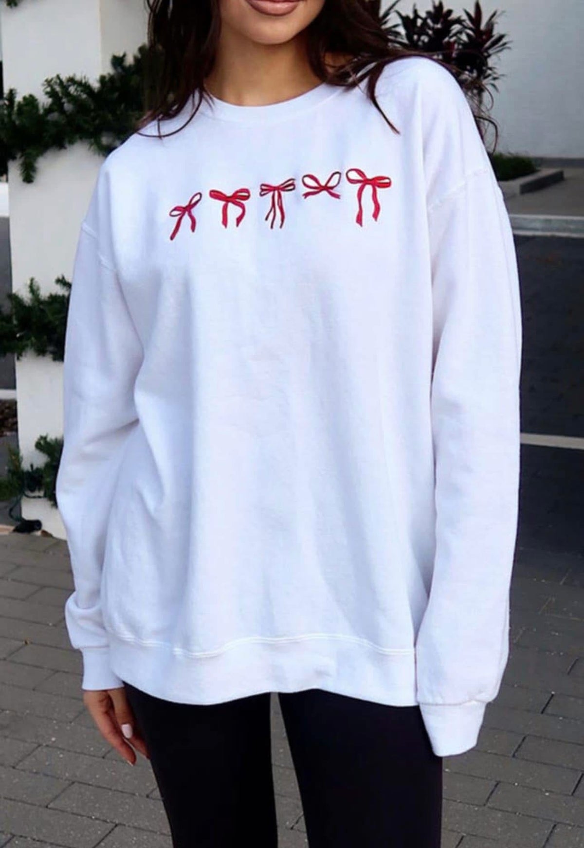 Embroidered Red Bow Sweatshirt