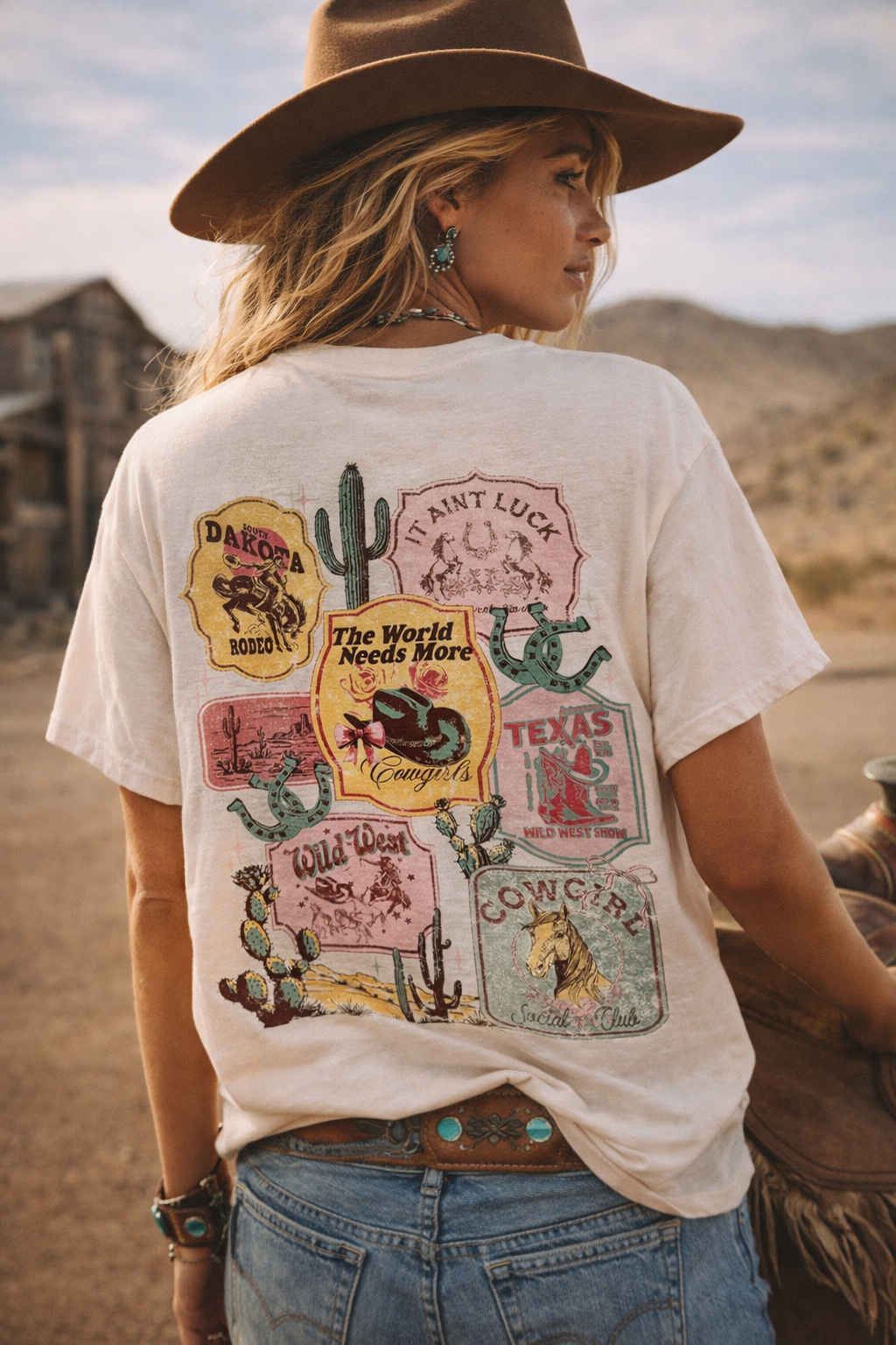 More Cowgirls Front + Back Printed Cream Western T-Shirt