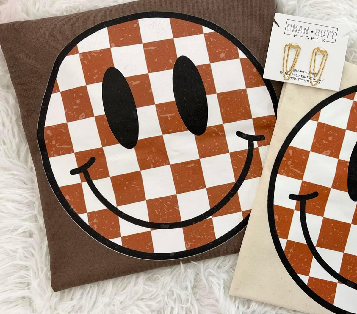 Brown Checkered Smiles Tee