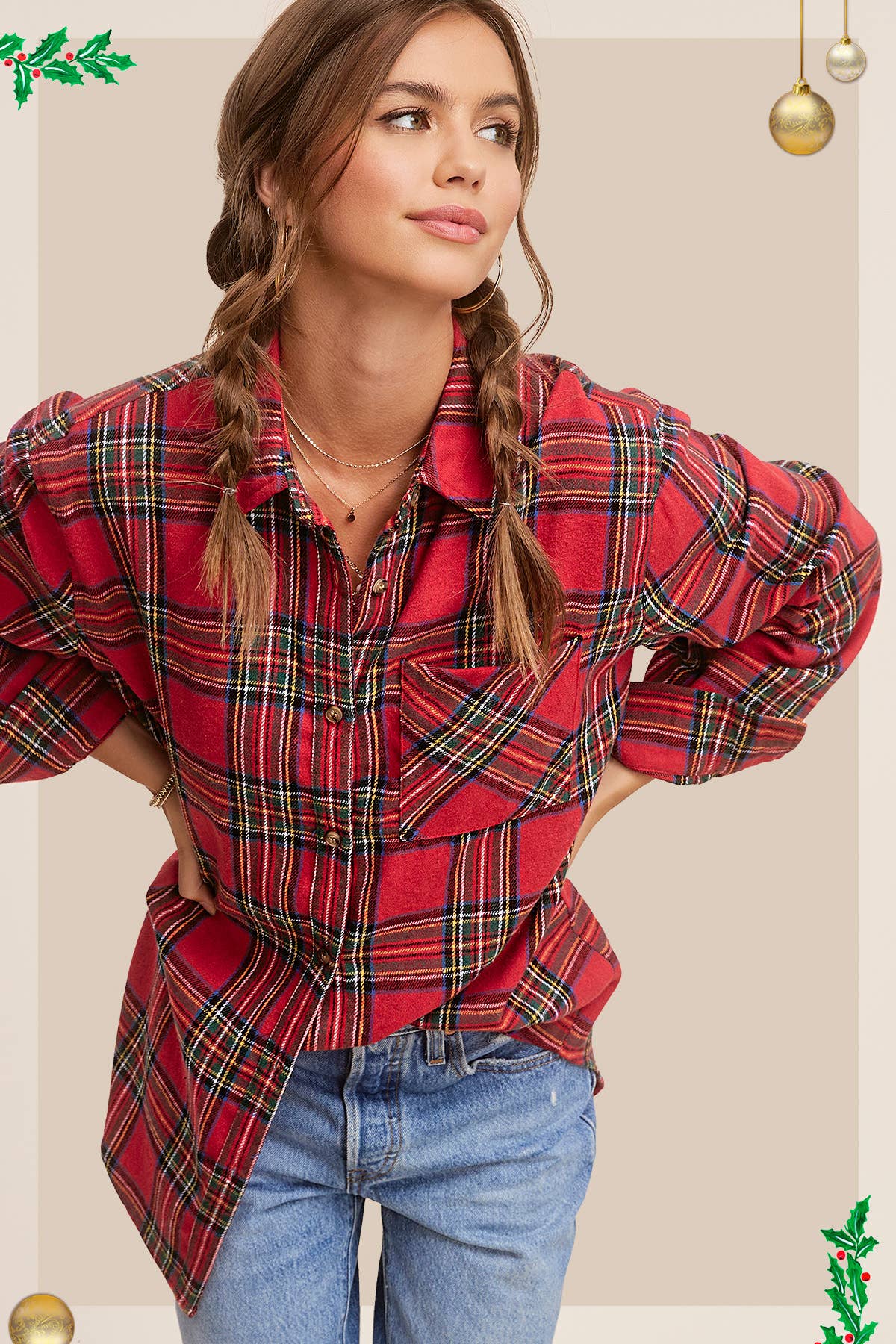 Tis The Season Plaid Top